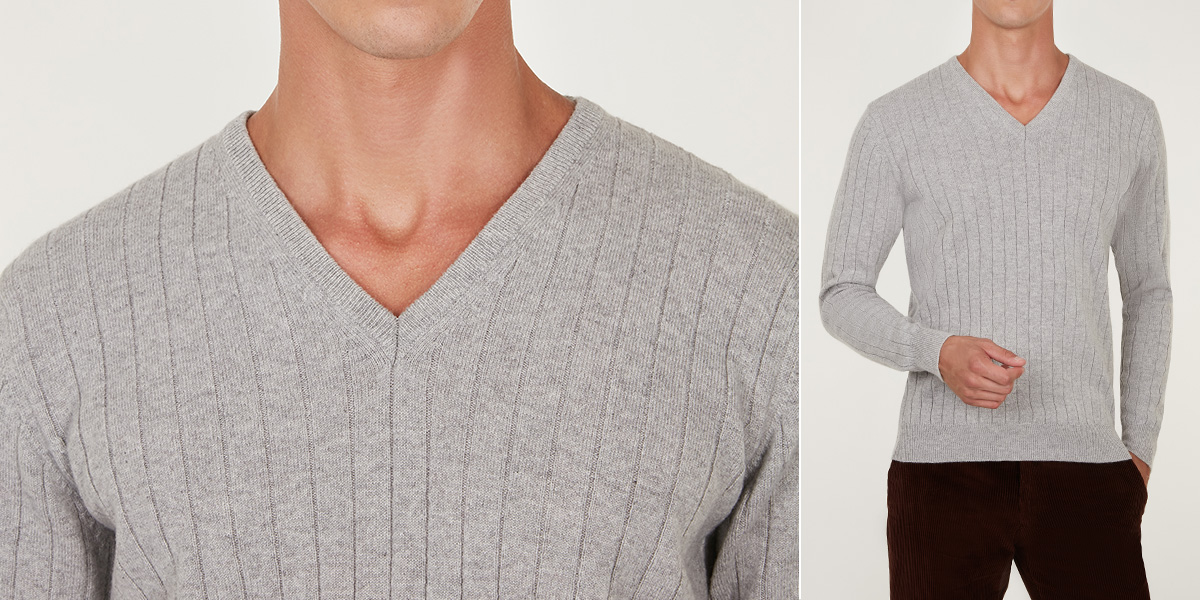 Grey V-neck sweater