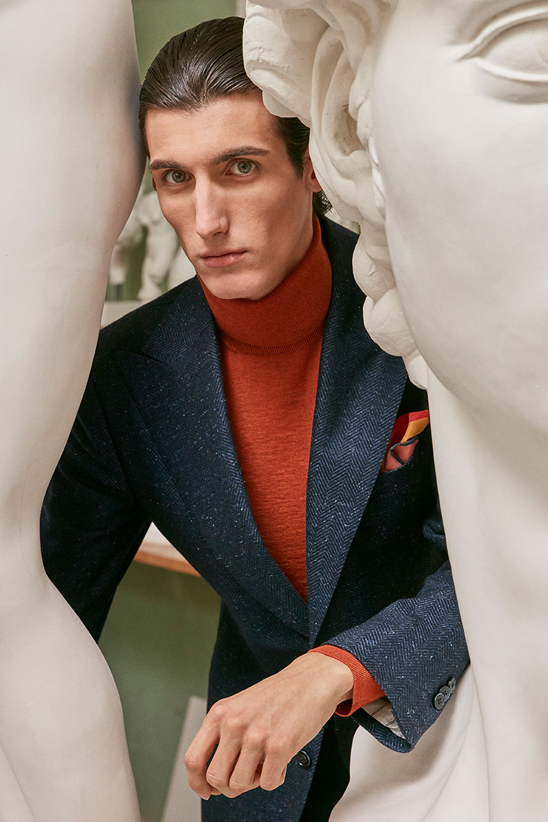 Jacket and turtleneck or mock turtleneck 