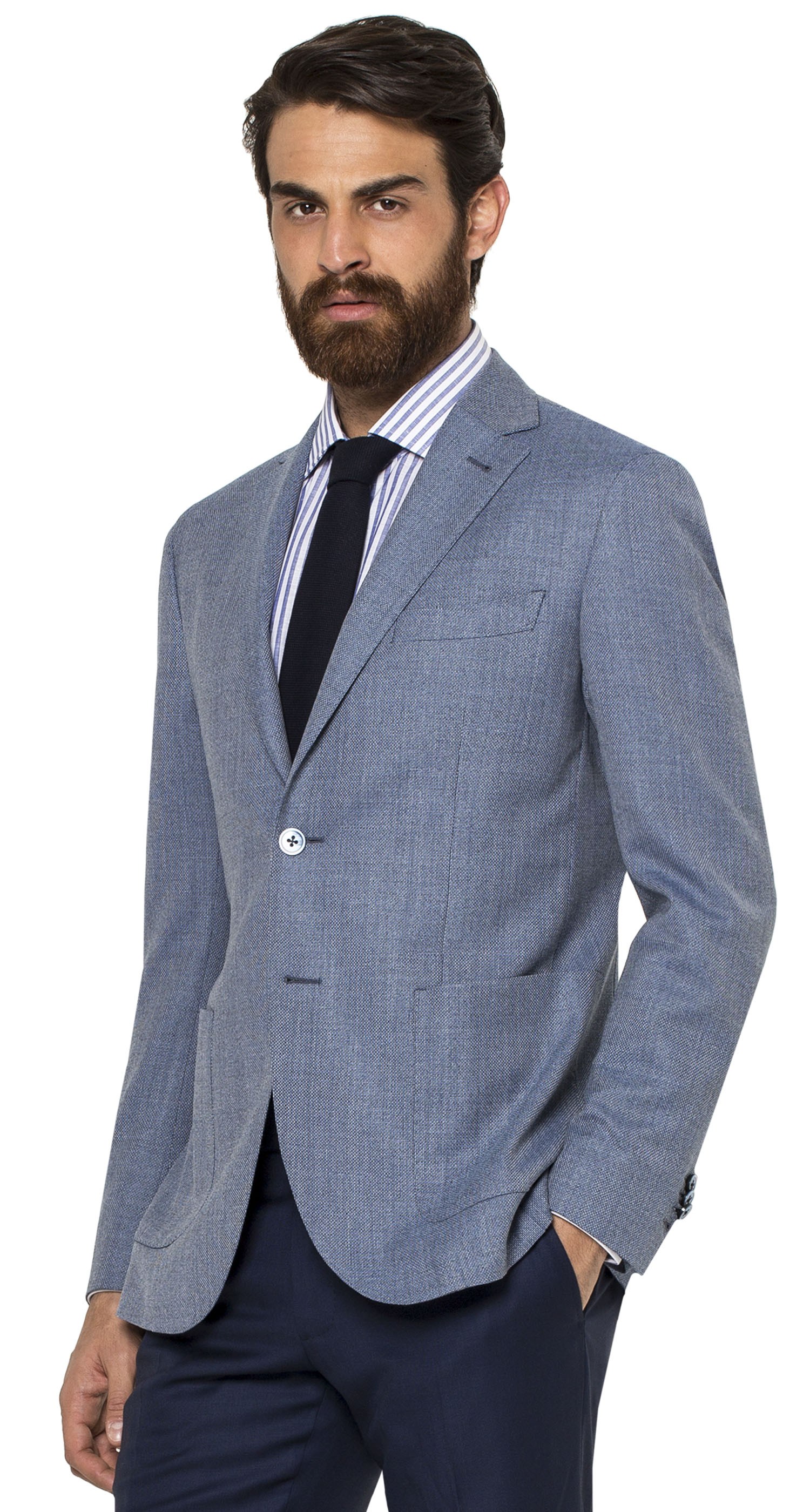broken suit light blue jacket