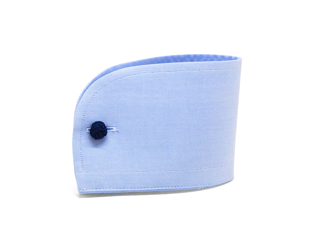 Light blue rounded French cuff with blue cufflinks
