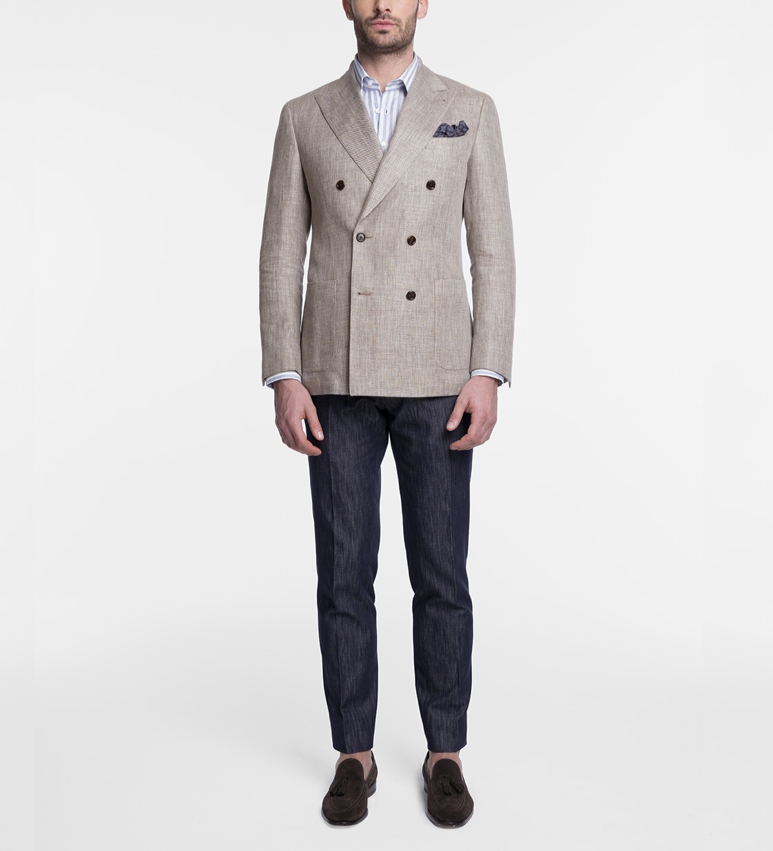 Broken suit: beige blazer and blue pants