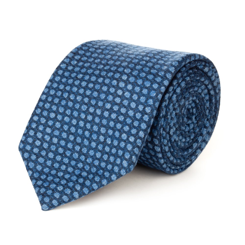 Blue winter tie with checked pattern made with a wool fabric by Lanieri