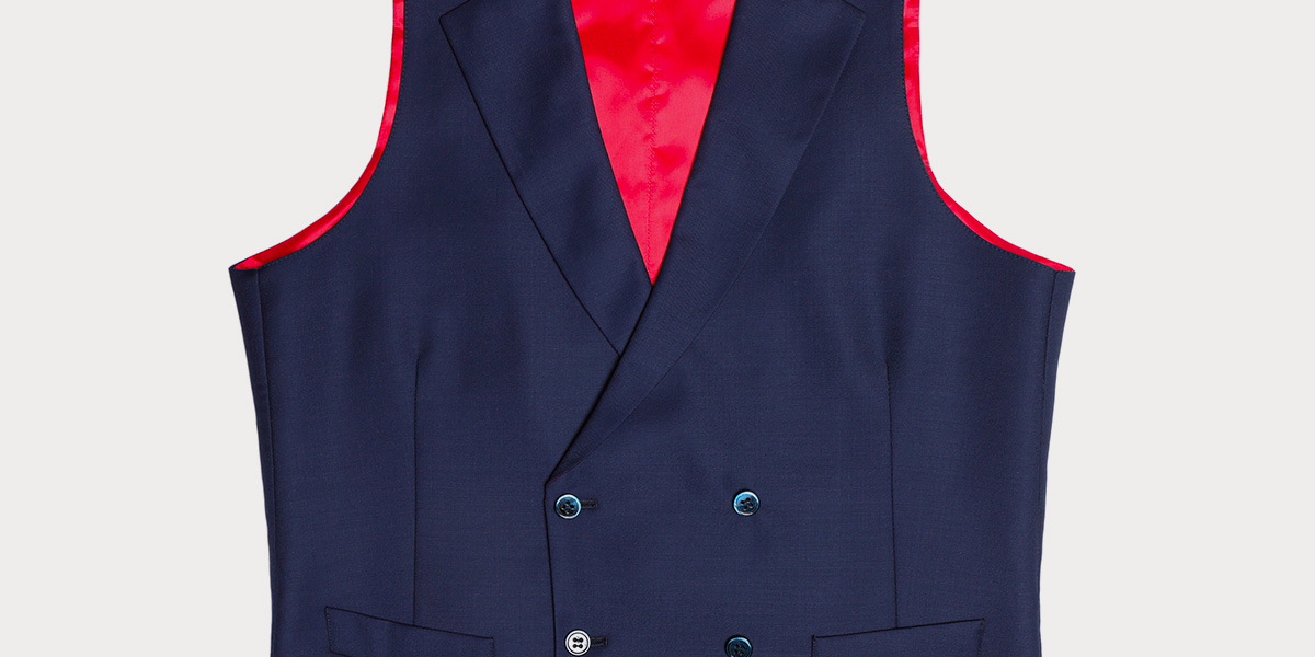 Gilet blu doppiopetto con fodera rossa